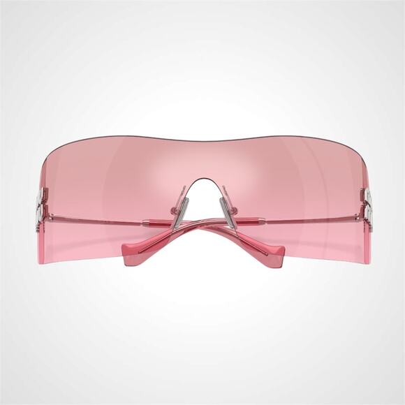 New MIU MIU Sunglasses Aube Silver Pink Mirror Rimless Wrap Authentic Womens - Picture 5 of 6